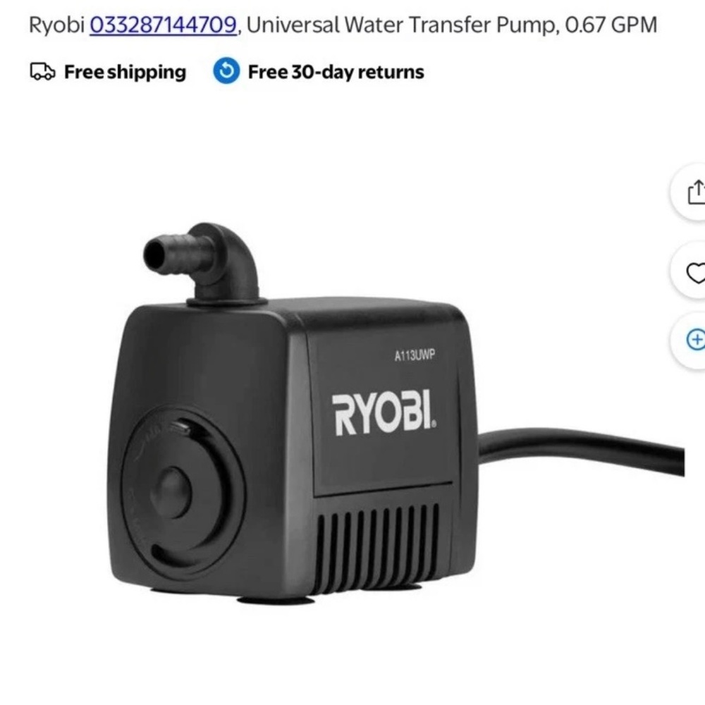 RYOBI Universal Water Transfer Pump 2-1/2 inPump Maintain Peak Output A114UWP